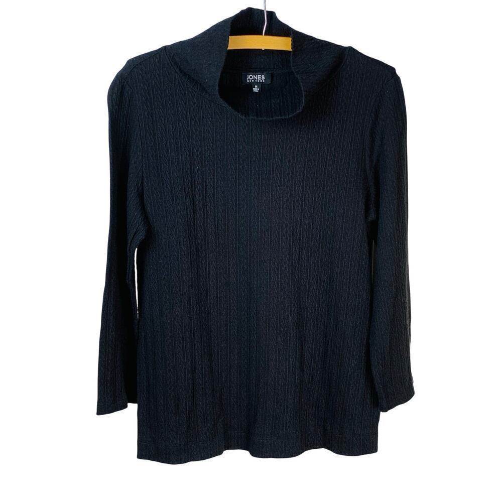 Jones New York Black Delicate Cable Knit Funnel Neck Knit Sweater Size M NWOT